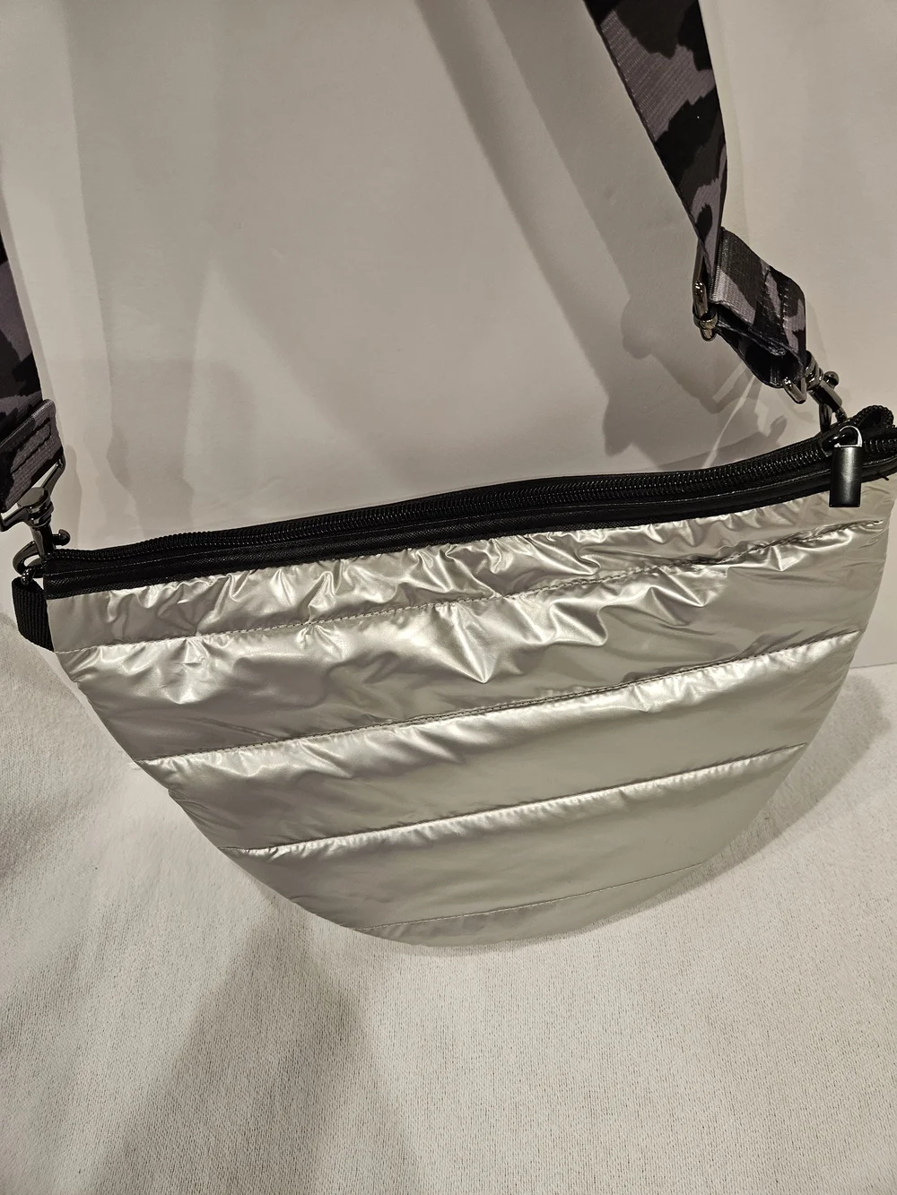 HAUTE SHORE Black Silver Quilted Pouch with Logo Lining Crossbody Shoulder Bag